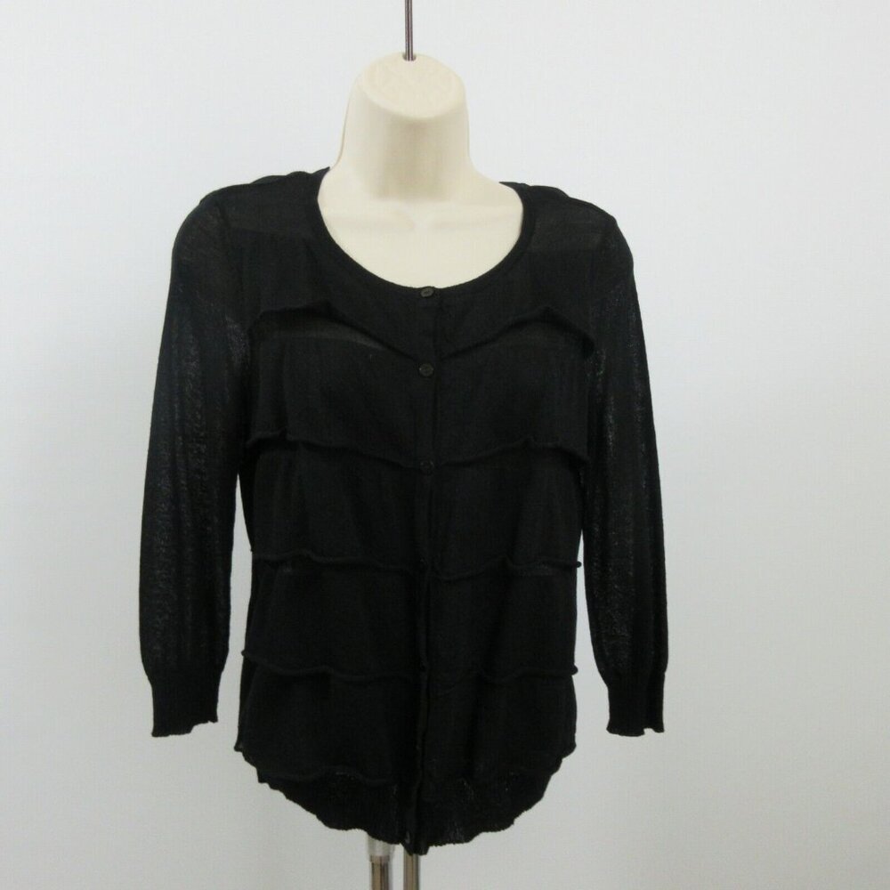 Alfani Cardigan Sweater Black Sz XS 3/4 Sleeve Button Front Overlay Rows Detail